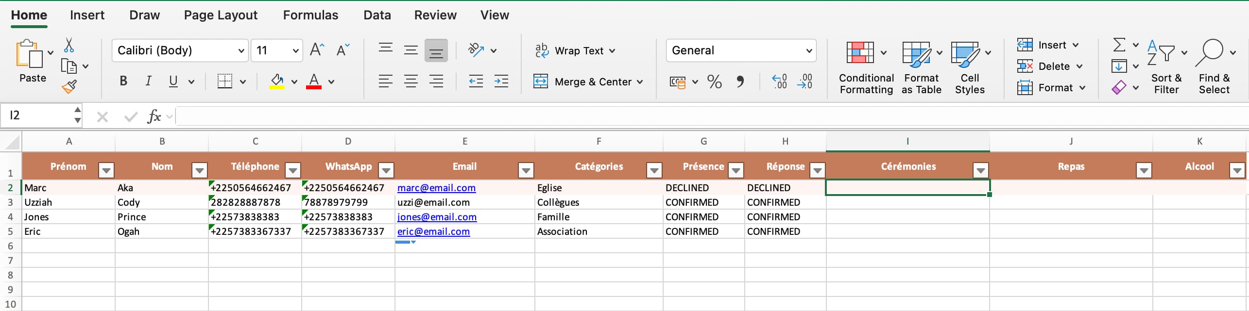 Export PDF/Excel de la liste des invités